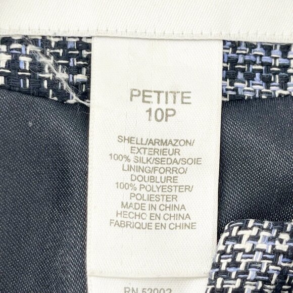 Liz Claiborne Petite 10P Navy Tweed Pea Coat 100% Silk Shell Button Front Jacket - Picture 2 of 13